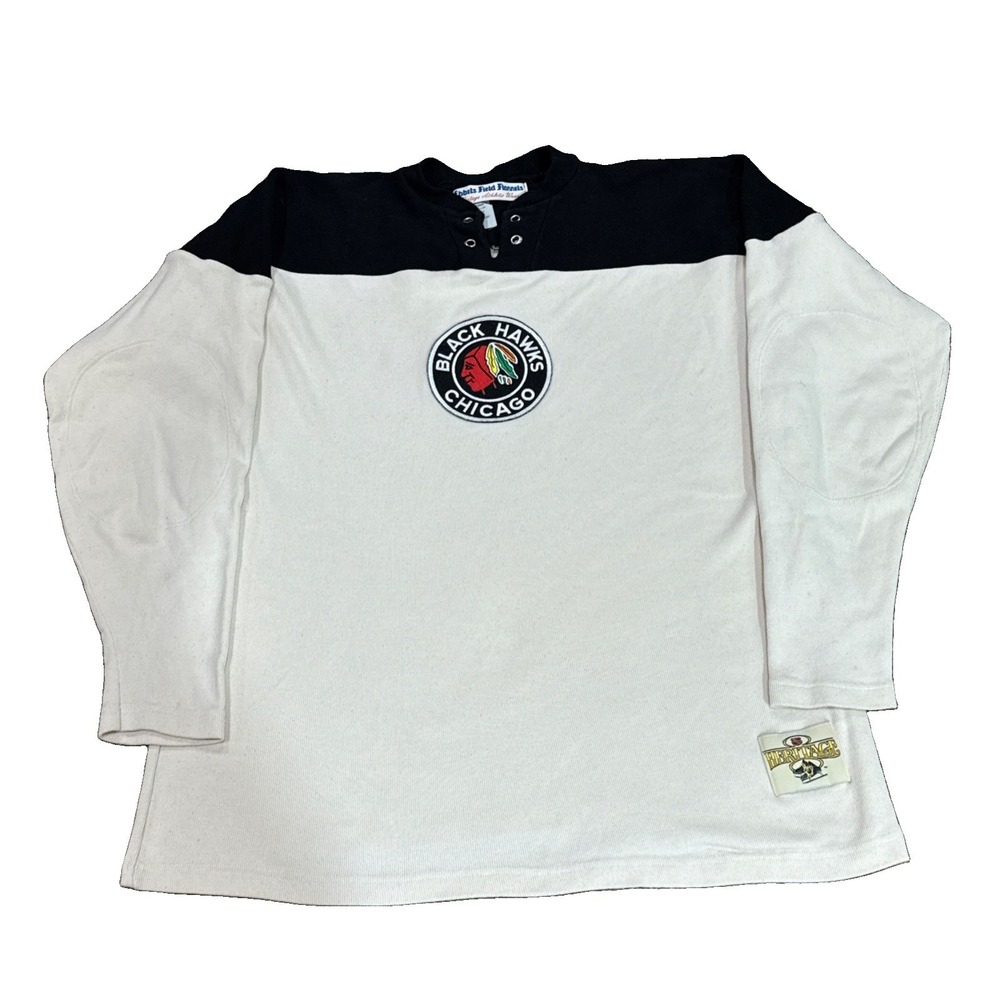 Vintage Chicago Black Hawks Ebbets Field Flannels Jersey White Canada Sz Large
